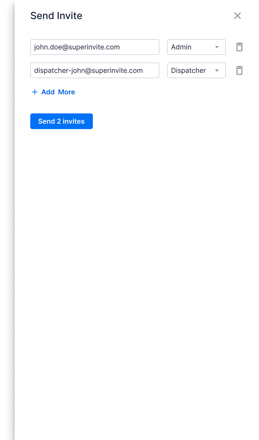 Invite user role selection