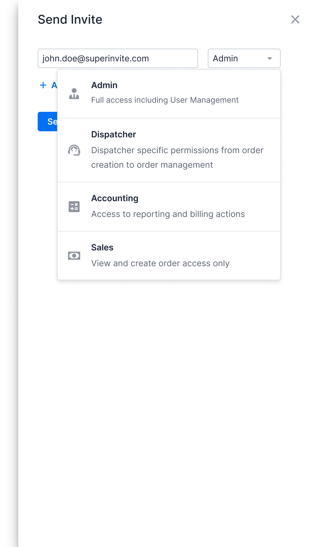 Invite user drawer