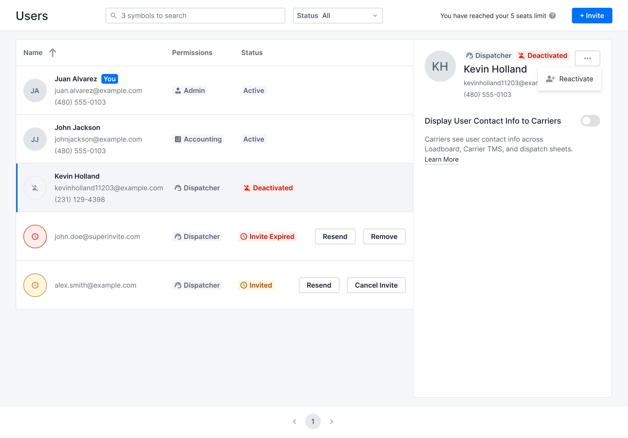 User management options
