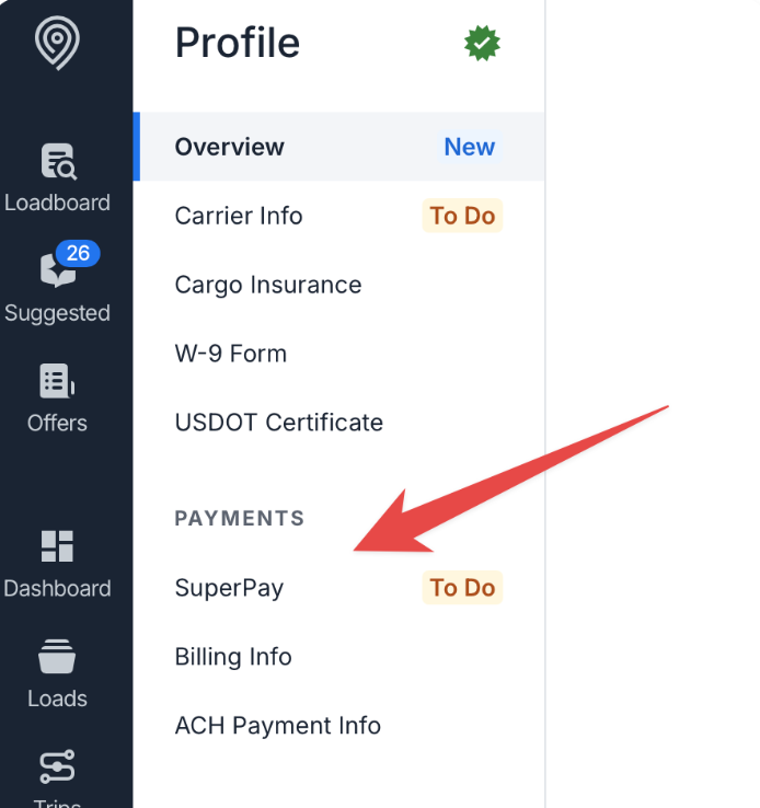 SuperPay menu option