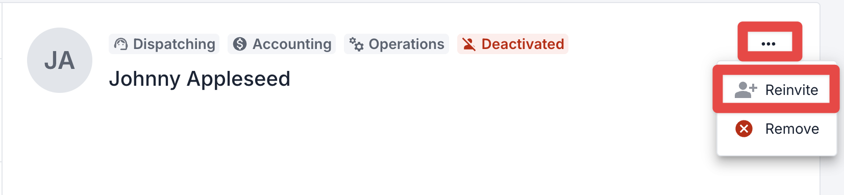 Reinvite user button