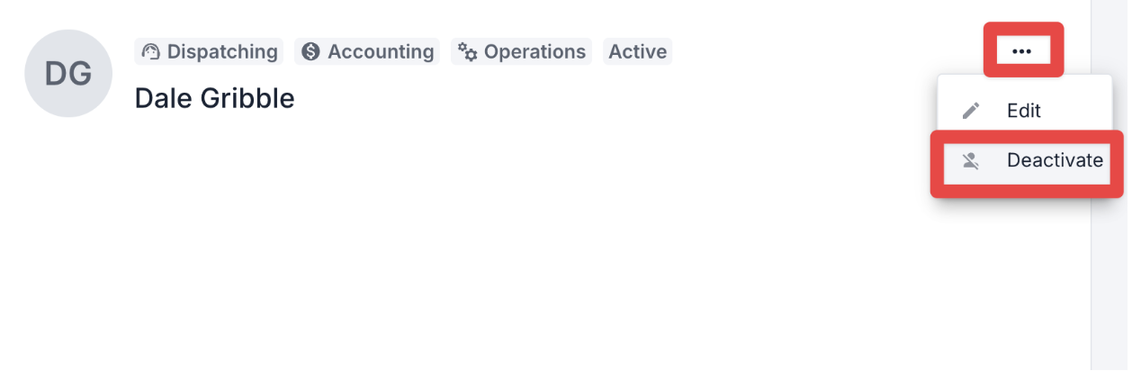 Deactivate user option in three-dot menu