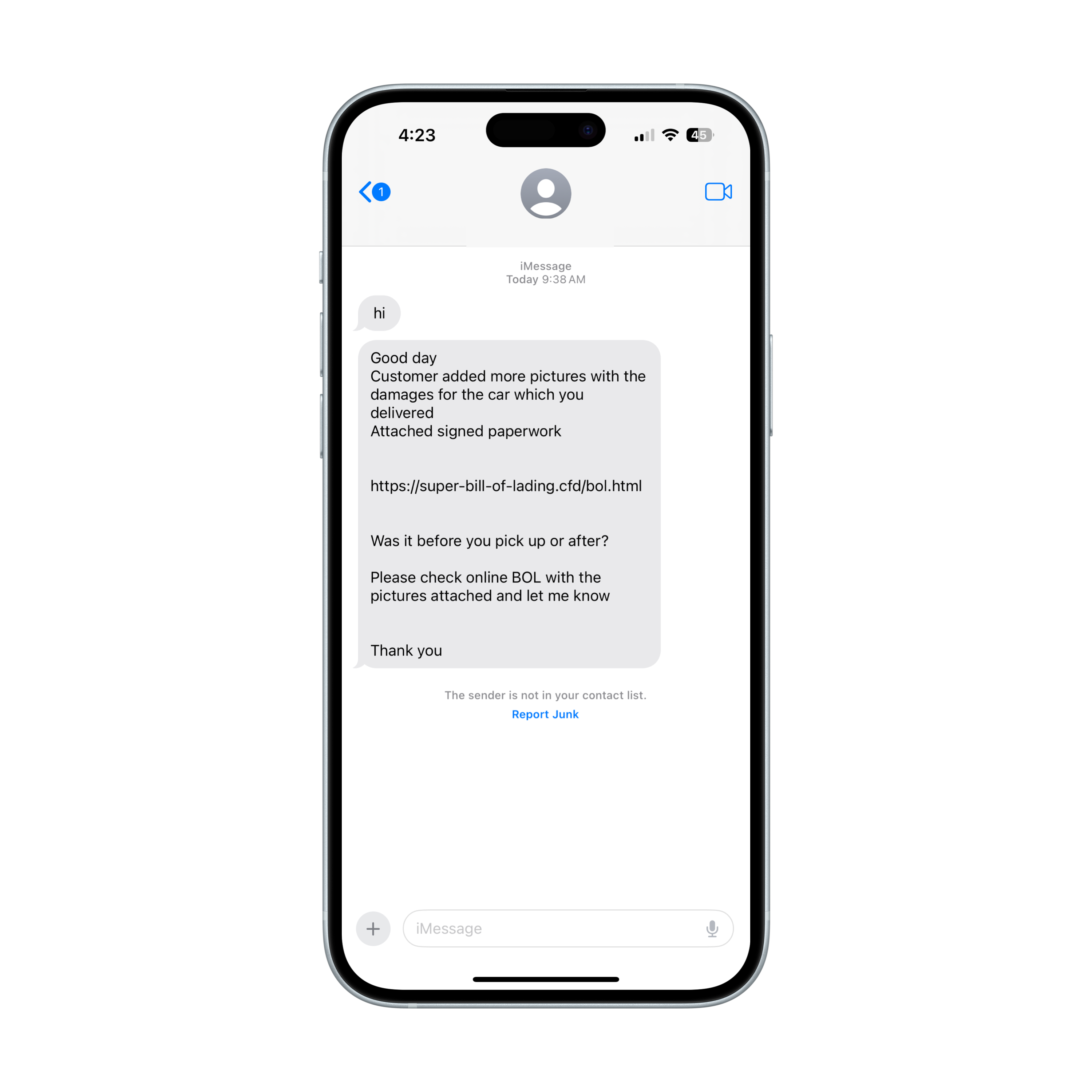 Suspicious SMS example