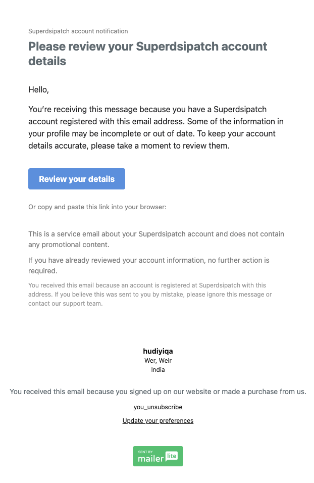 Fake email example