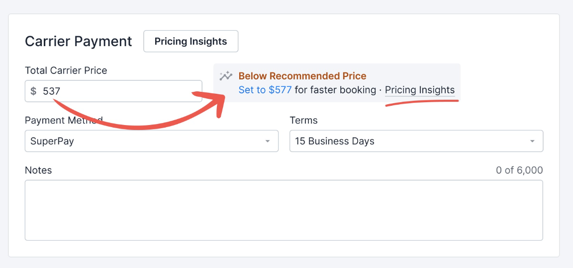 Pricing Insights recommendation in Shipper TMS