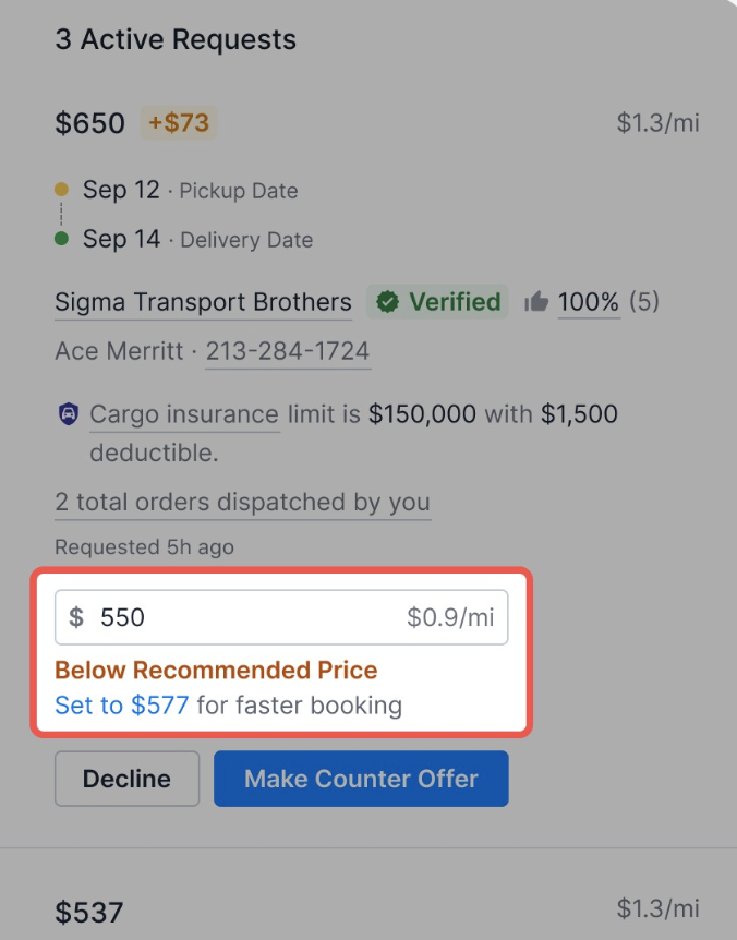 Counteroffer in Offers tab
