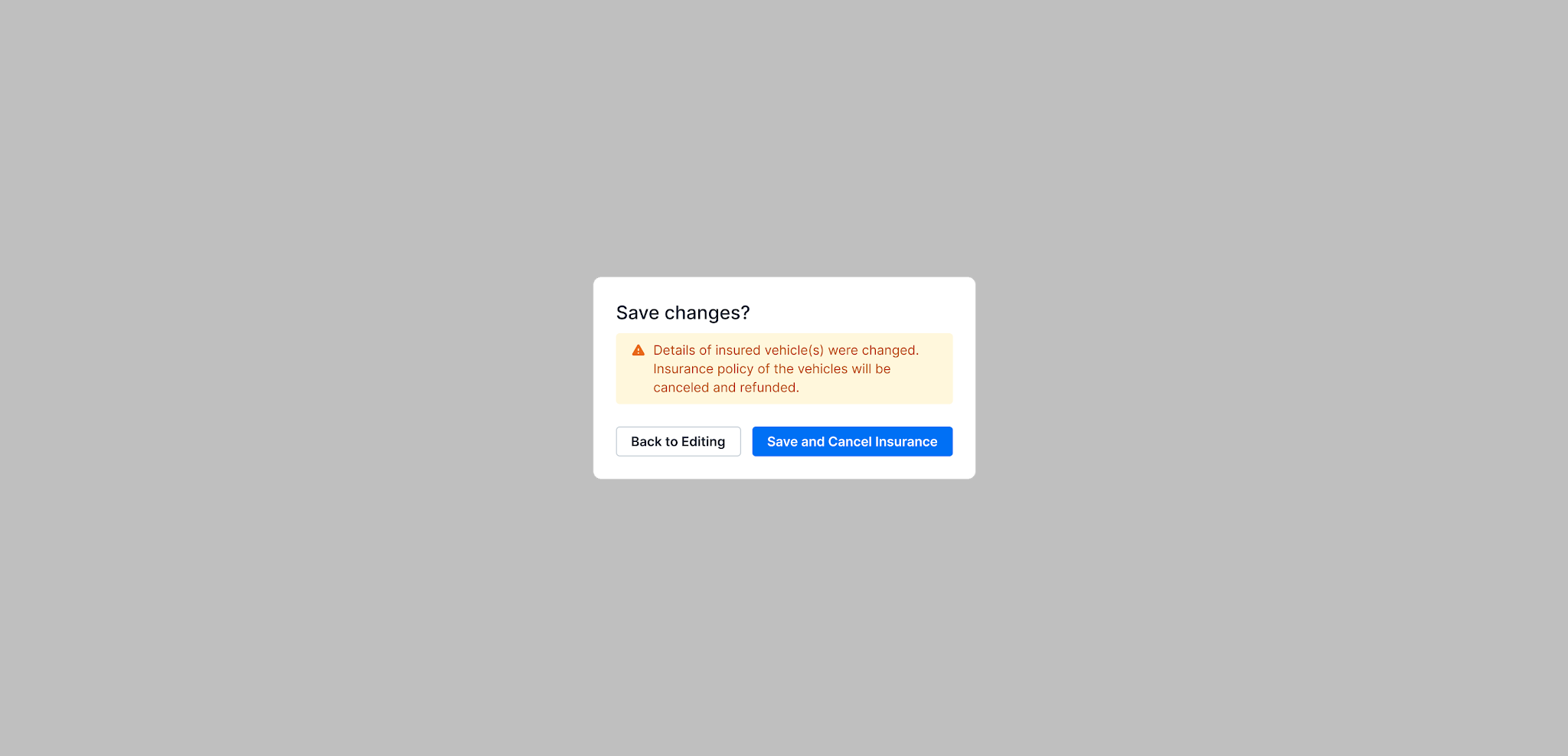 Insurance cancellation warning due to vehicle info changes